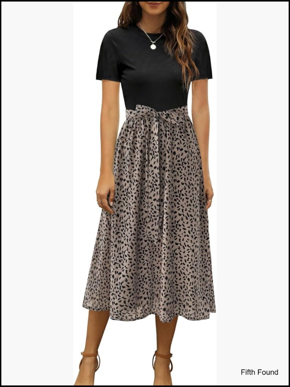 Ribbed Midi Dress Short Sleeve Crew Neck with Belt Tie Pockets